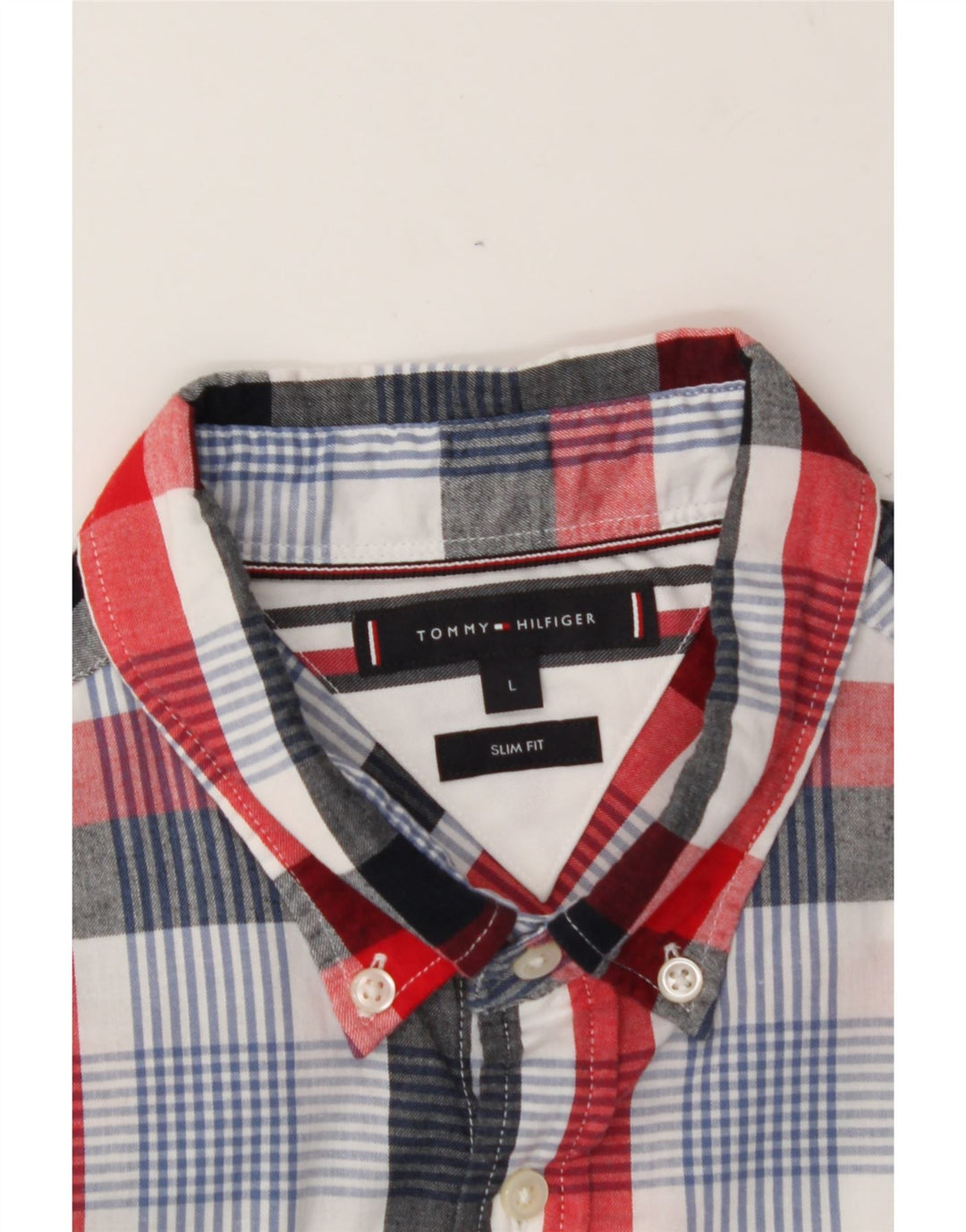 TOMMY HILFIGER Mens Slim Fit Shirt Large Red Check Vintage Tommy Hilfiger and Second-Hand Tommy Hilfiger from Messina Hembry 