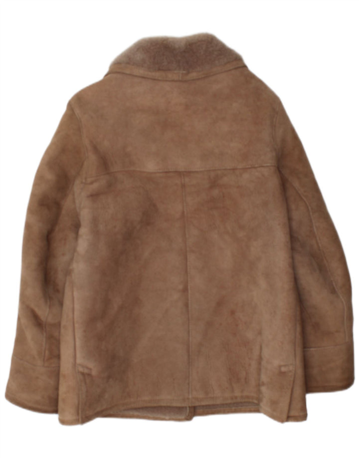 Giacca in shearling oversize da donna vintage IT 36 XS Pelle di agnello marrone