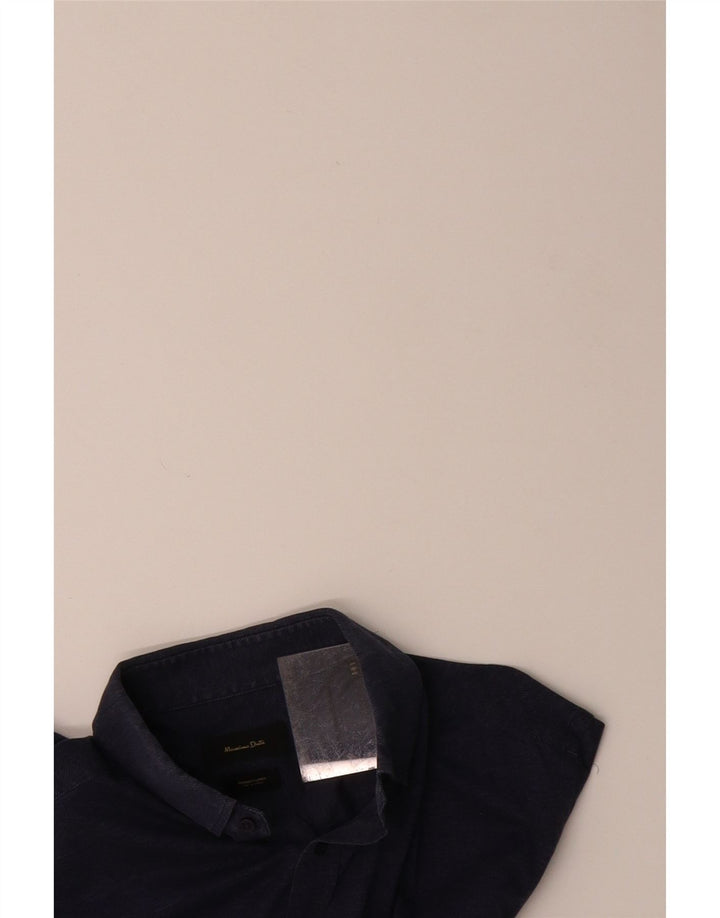 MASSIMO DUTTI Mens Flannel Shirt Large Blue Cotton