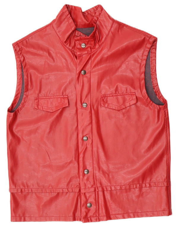 Gilet vintage da donna in ecopelle UK 16 grande rosso