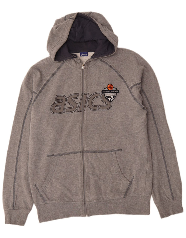 Felpa con cappuccio con zip grafica da uomo Asics grande in cotone grigio