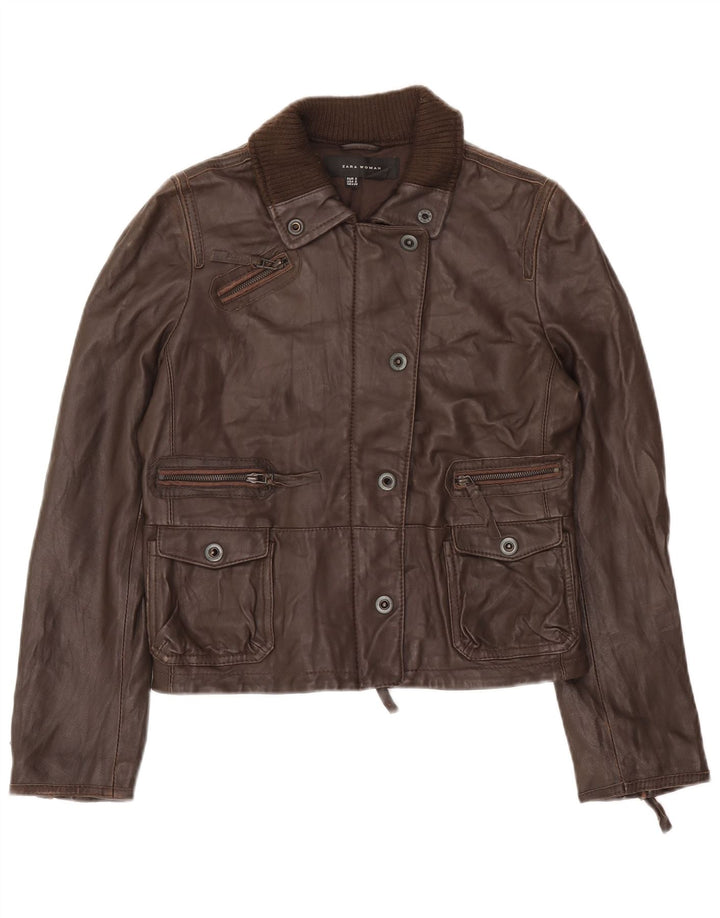 Giacca in pelle da donna Zara UK 10 piccola in pelle marrone
