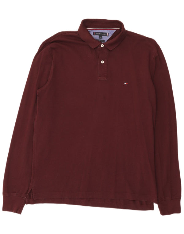 Polo da uomo vestibilità regolare a maniche lunghe Tommy Hilfiger grande bordeaux