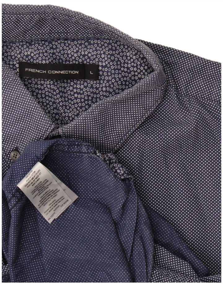 Camicia a maniche corte da uomo French Connection grande in cotone maculato blu navy