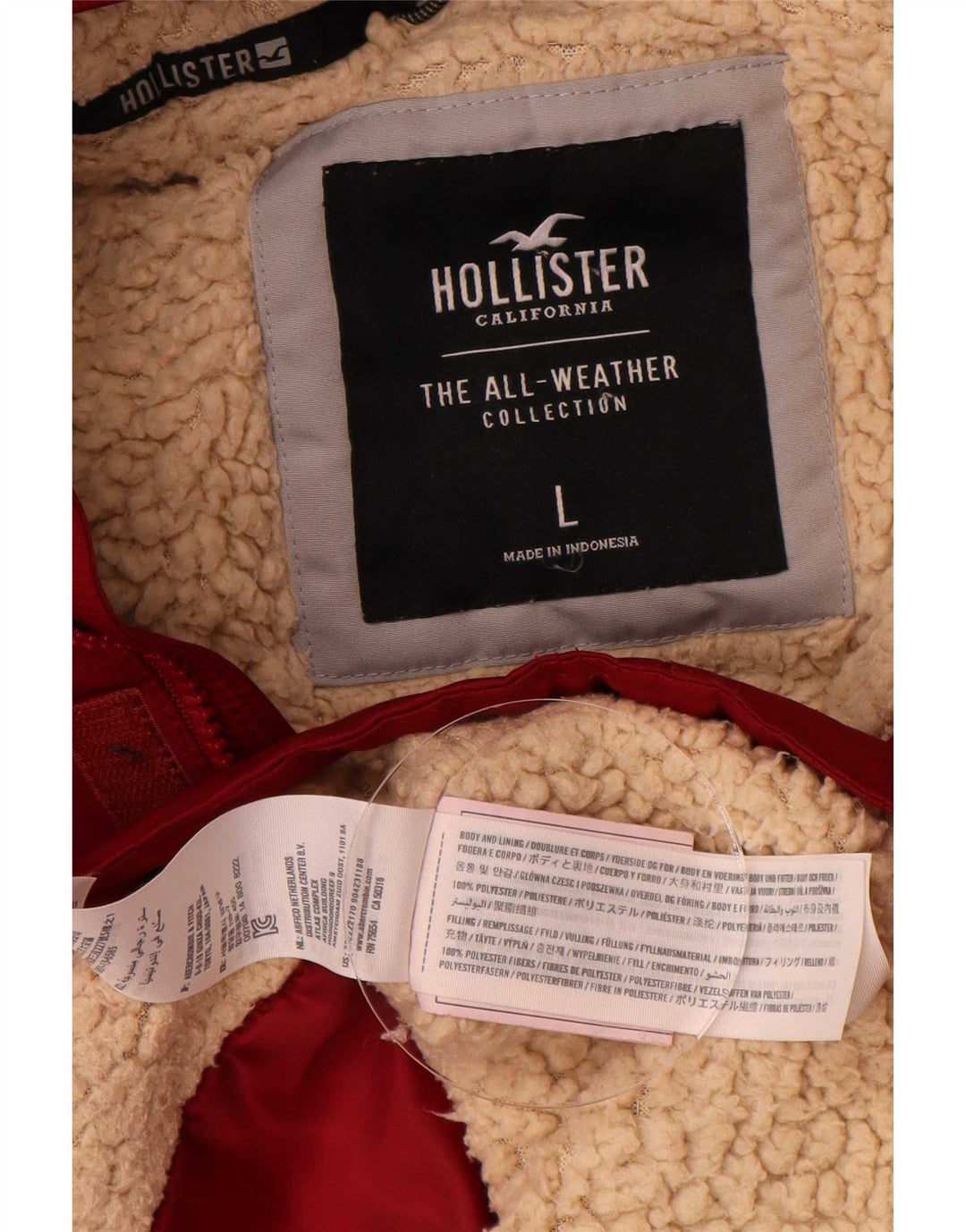 Giacca Hollister Sherpa da uomo con cappuccio UK 40 Large Rosso Poliestere