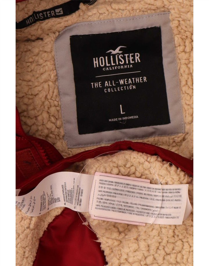 Giacca Hollister Sherpa da uomo con cappuccio UK 40 Large Rosso Poliestere