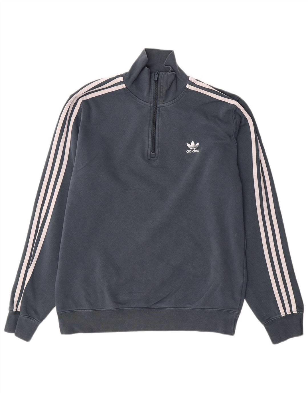 Felpa Adidas da uomo con zip e collo, in cotone grigio medio