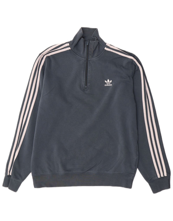 Felpa Adidas da uomo con zip e collo, in cotone grigio medio