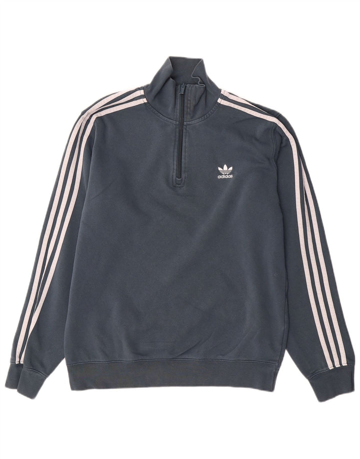 Felpa Adidas da uomo con zip e collo, in cotone grigio medio
