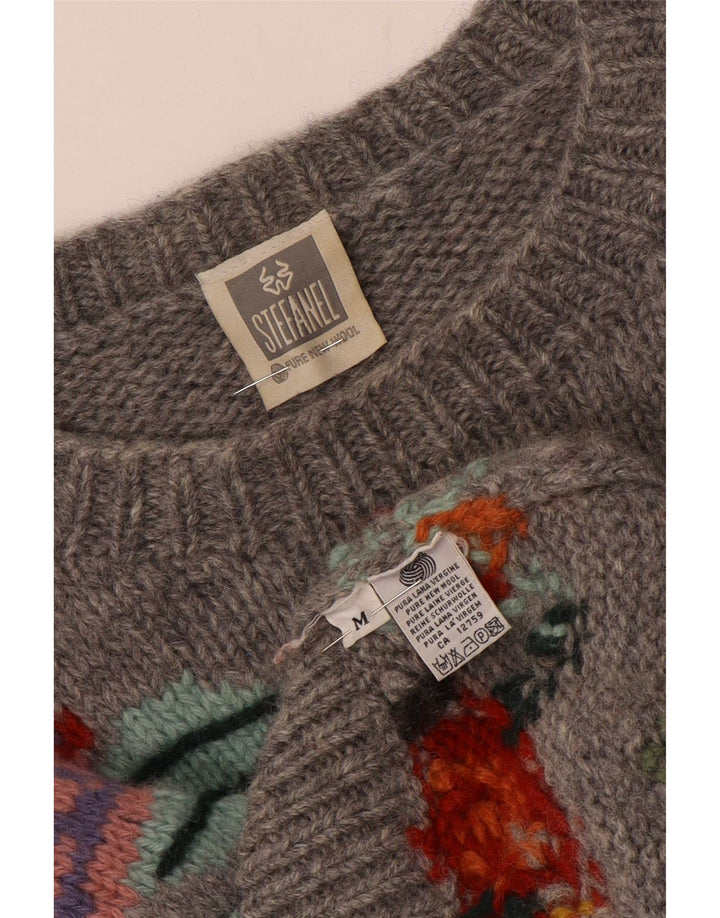 Maglione maglione con scollo a barca da donna STEFANEL UK 14 Grigio medio floreale
