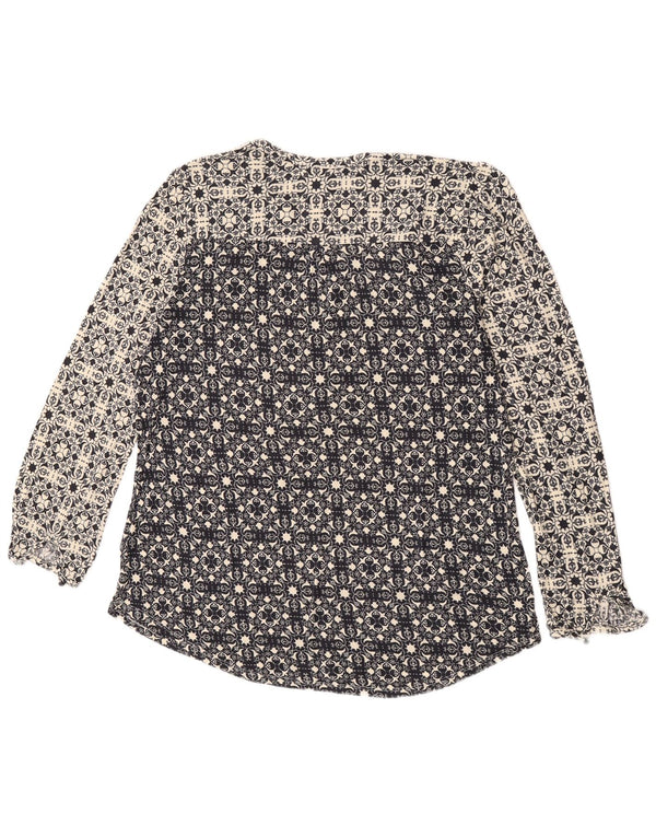 Monsoon Camicetta a maniche lunghe da donna Top UK 16 Large Nero Paisley Viscosa