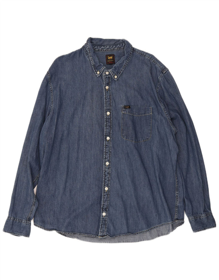 Camicia in denim vestibilità regolare da uomo Lee 2XL cotone blu