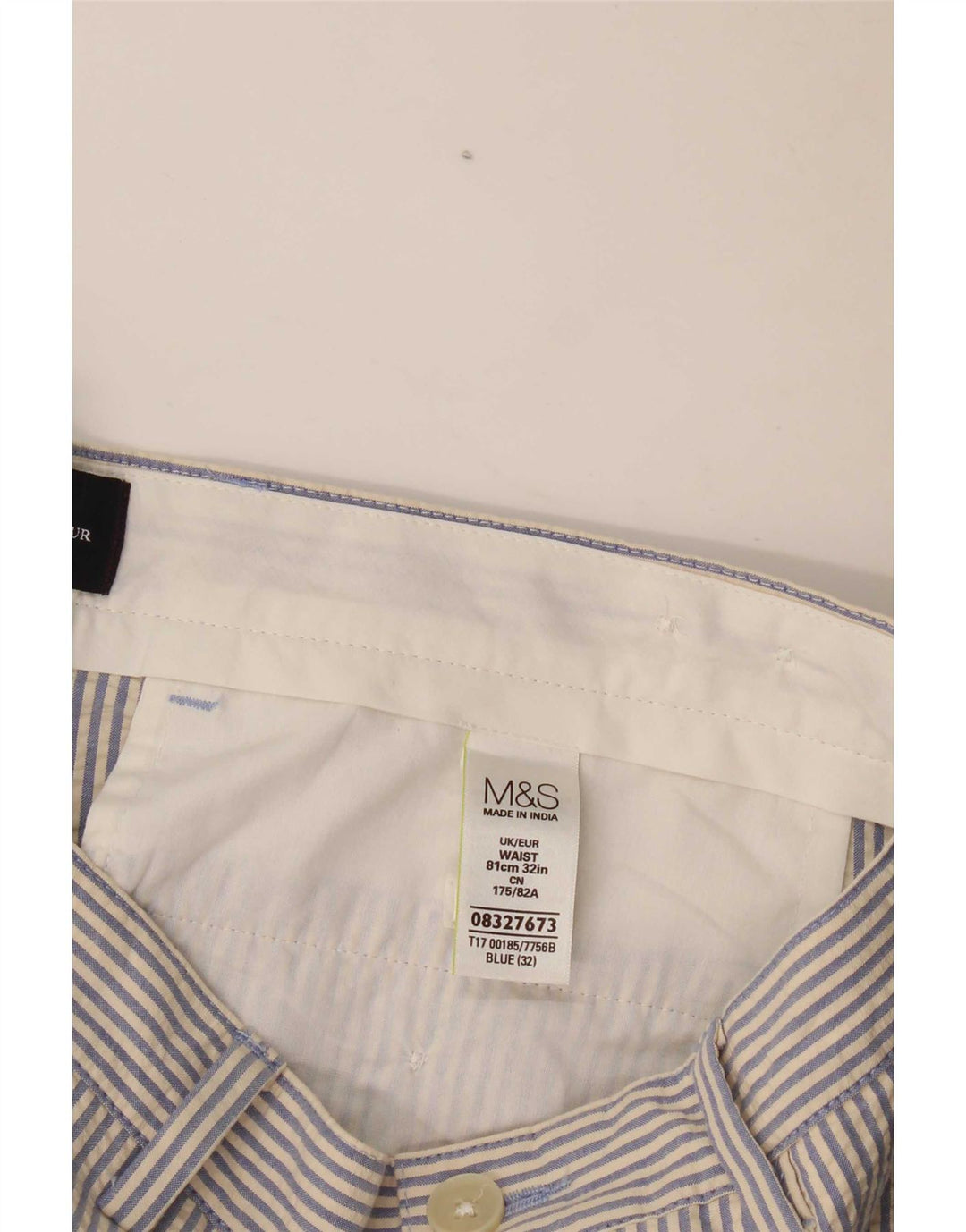 Pantaloncini chino da uomo Marks & Spencer W32 cotone gessato blu medio