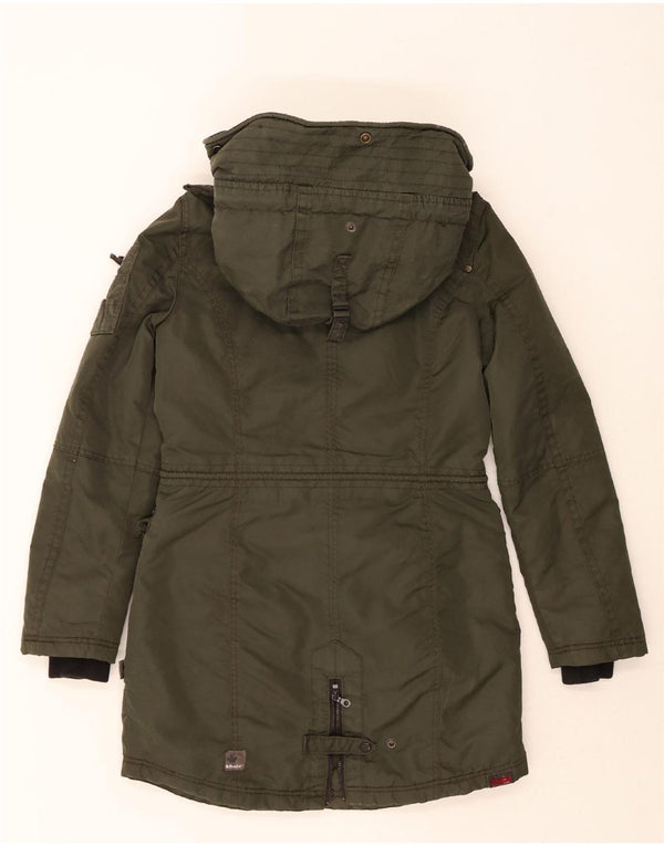 KHUJO Womens Hooded Parka Jacket UK 14 Medium Khaki Nylon