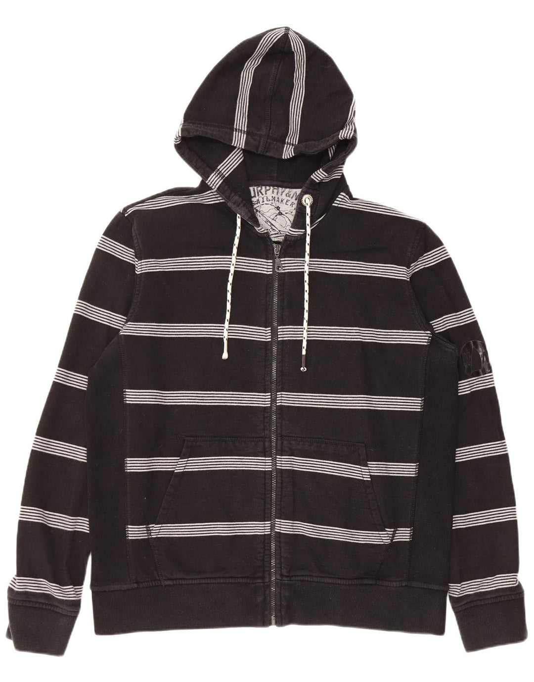 Felpa con cappuccio con zip grafica da uomo Murphy & Nye XL in cotone a righe nere