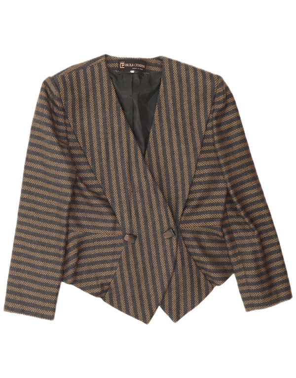 Giacca blazer doppiopetto vintage da donna IT 44 marrone medio a righe