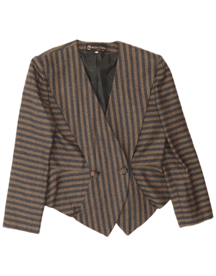 Giacca blazer doppiopetto vintage da donna IT 44 marrone medio a righe