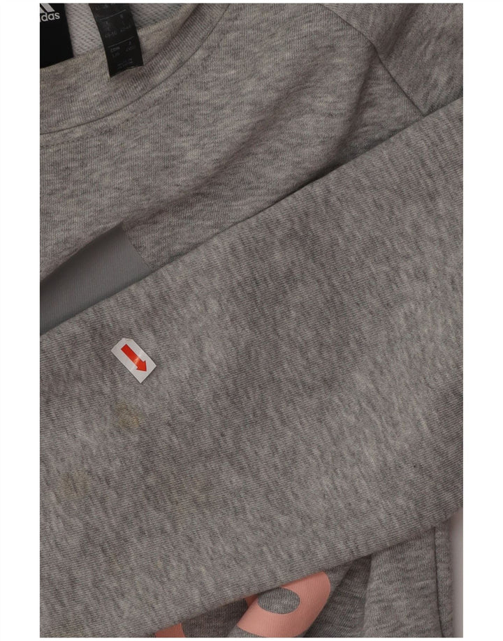 Felpa grafica da donna ADIDAS maglione UK 14/16 grande cotone grigio