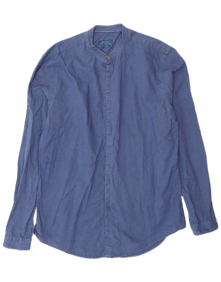 Camicia Zara da uomo slim fit grande in lino blu