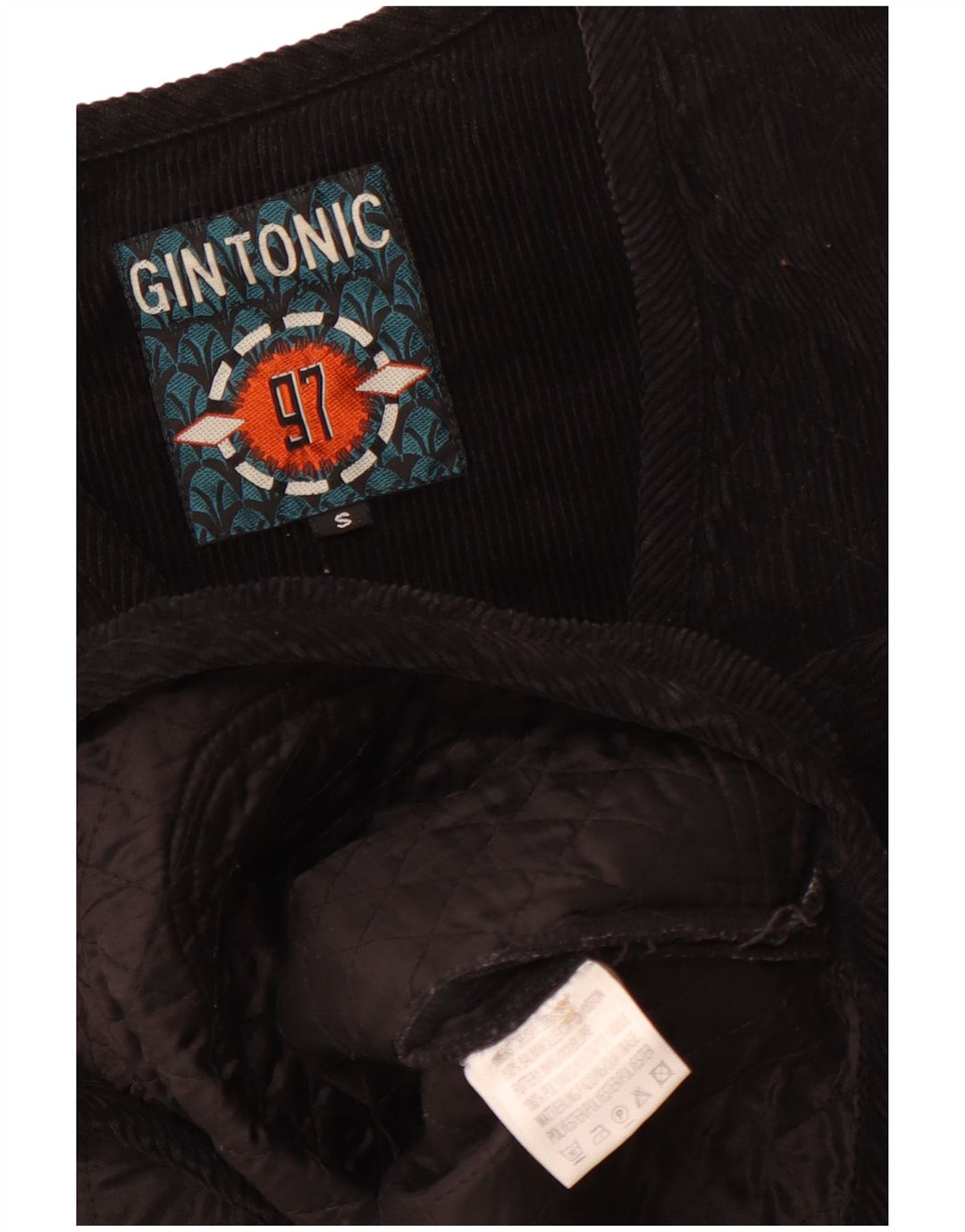 GIN TONIC Gilet da uomo in velluto a coste trapuntato UK 36 piccolo cotone nero