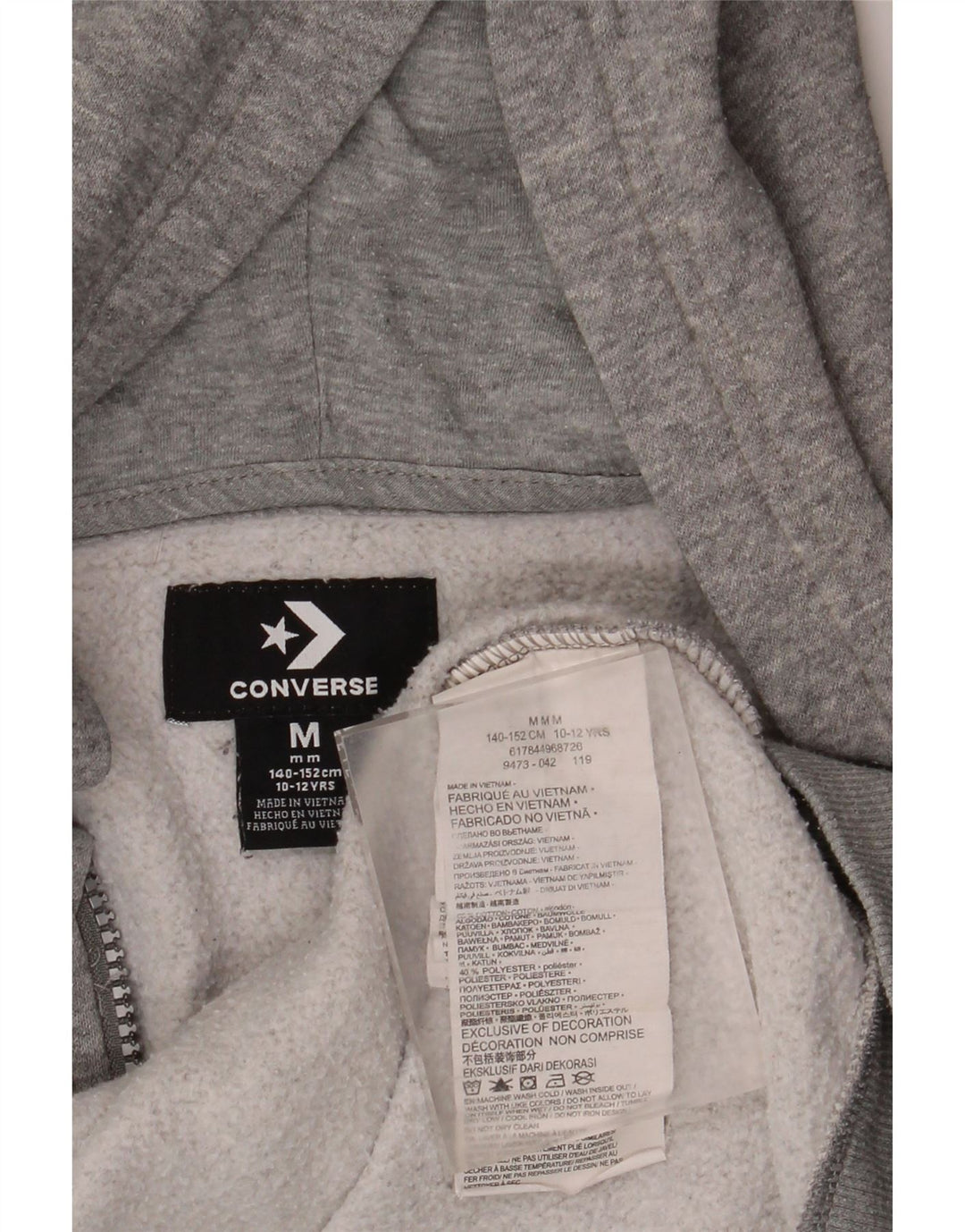 Maglione con cappuccio e zip Converse per ragazzi 10-11 anni in cotone screziato grigio medio