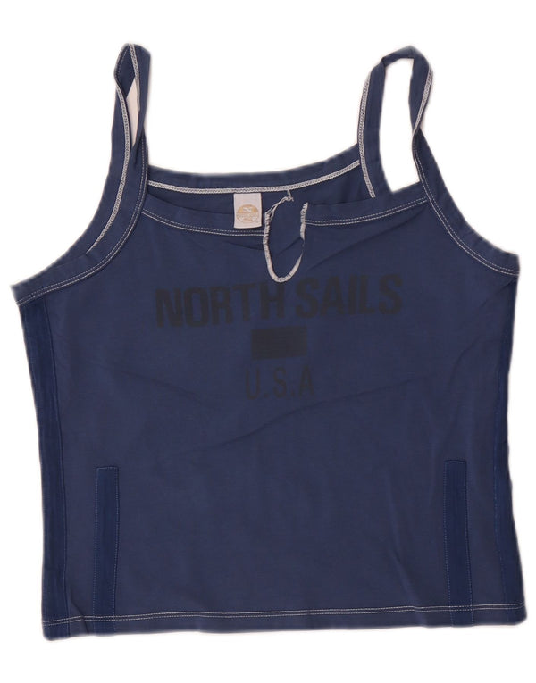 Canottiera grafica da donna North Sails UK 14 grande cotone blu navy