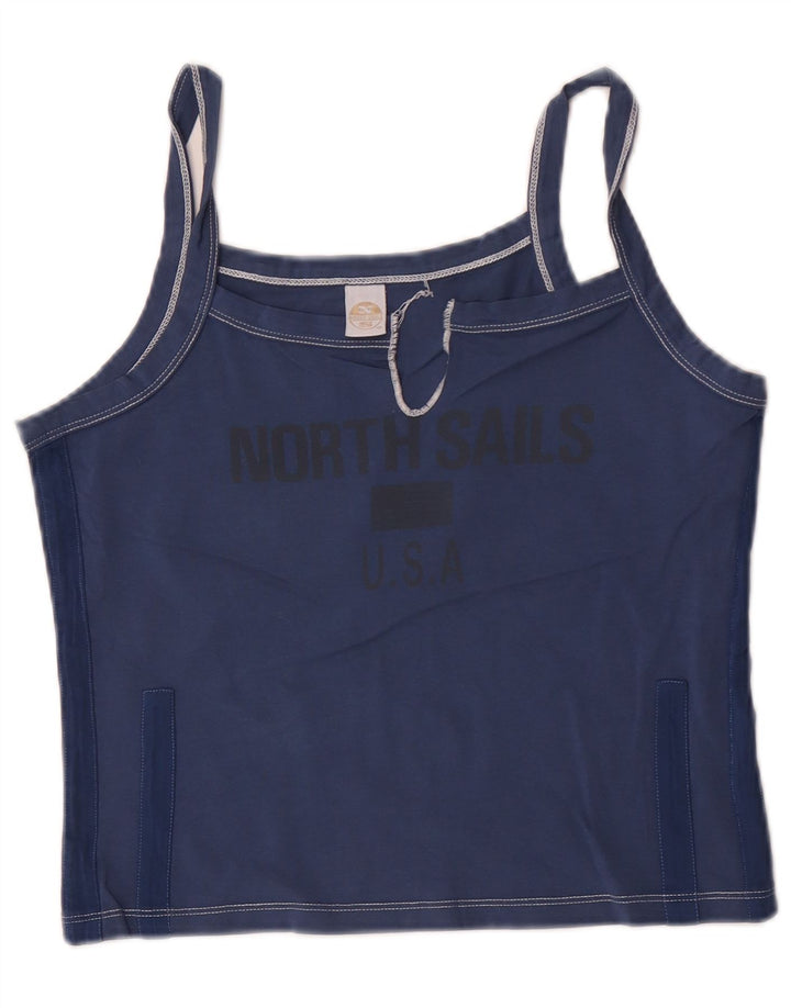 Canottiera grafica da donna North Sails UK 14 grande cotone blu navy