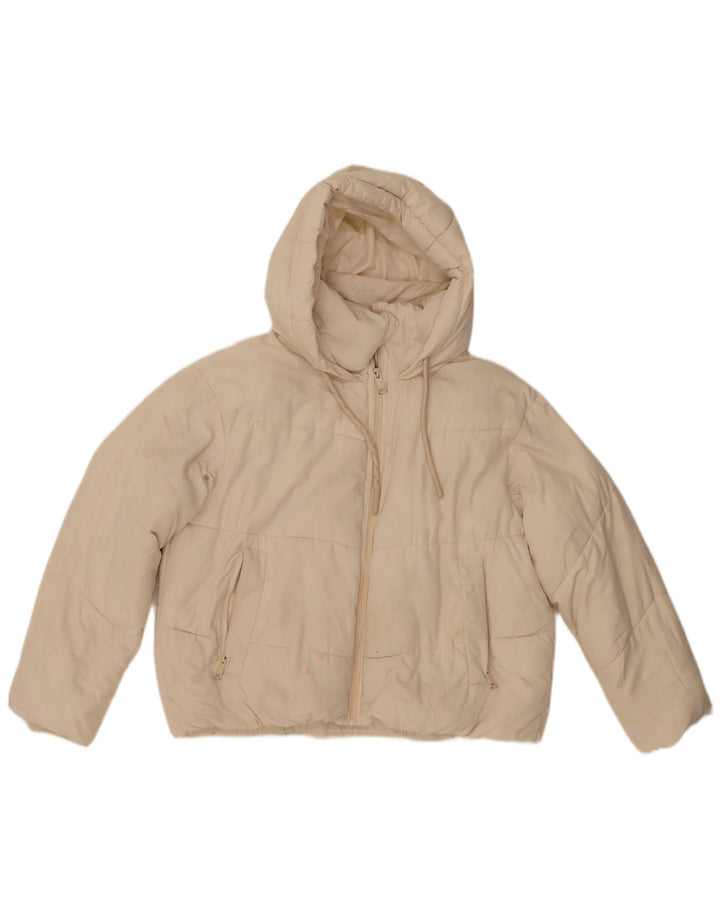 Giacca imbottita oversize con cappuccio da donna Zara UK 6 XS poliestere bianco sporco