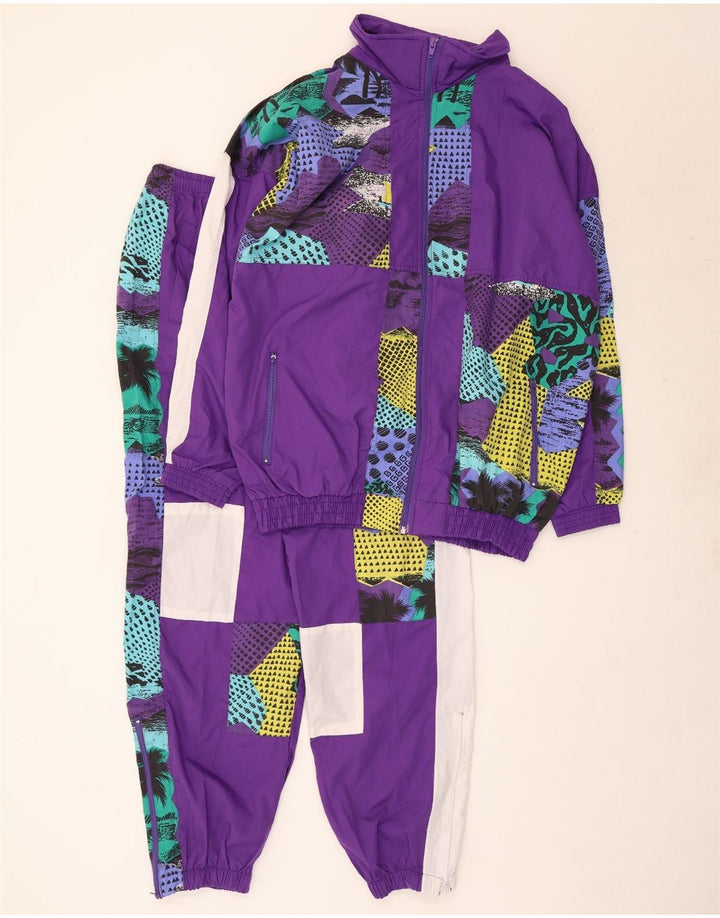 Tuta intera vintage da donna vestibilità ampia UK 16 grande patchwork viola