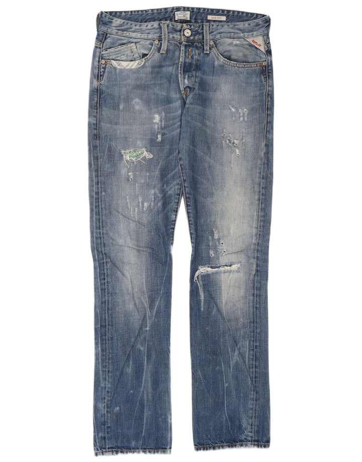 Replay Jeans dritti invecchiati Waitom da uomo W30 L32 in cotone blu