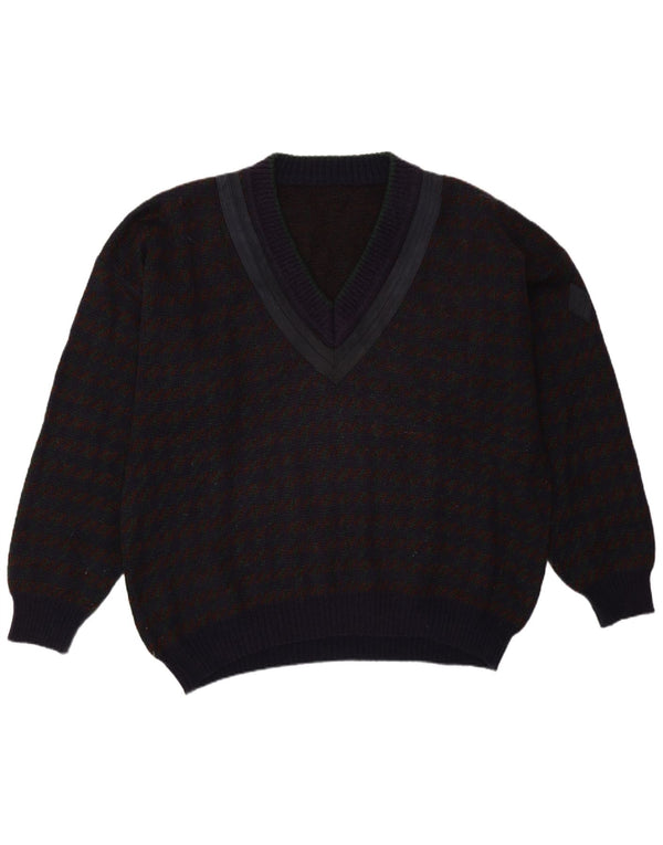 Maglione vintage da uomo con scollo a V XL viola a quadri