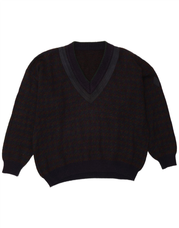 Maglione vintage da uomo con scollo a V XL viola a quadri