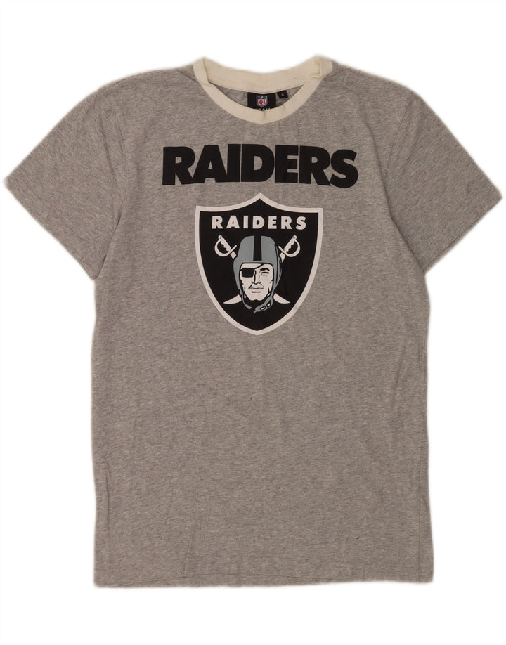 T-shirt grafica da uomo NFL Raiders Top in cotone chiazzato grigio piccolo