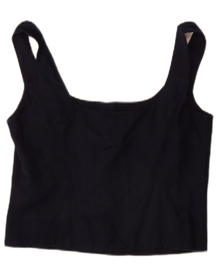 Top corto da donna Boden UK 12 Lino medio blu navy