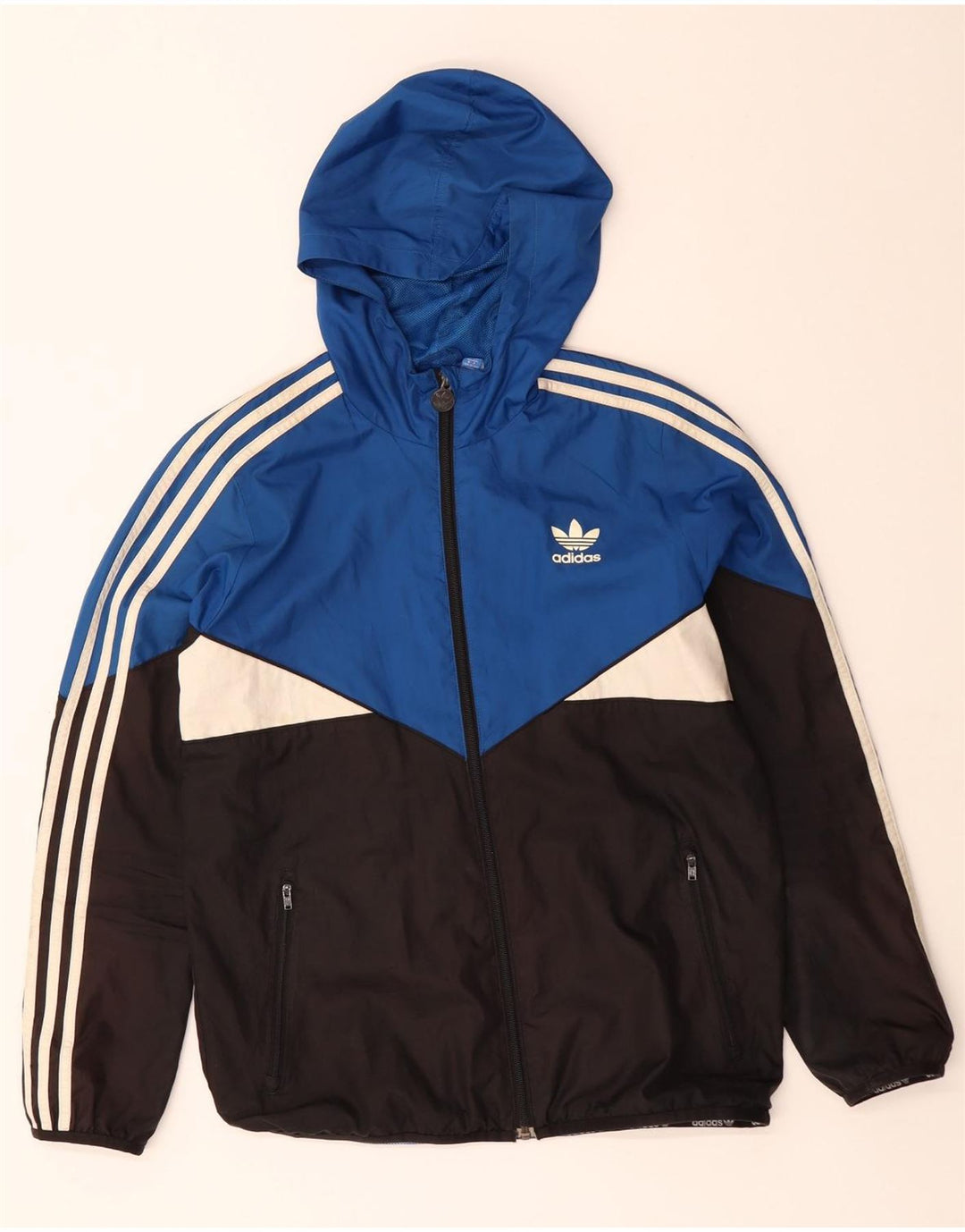 Giacca antipioggia con cappuccio Adidas da ragazzo 13-14 anni in poliestere color block blu