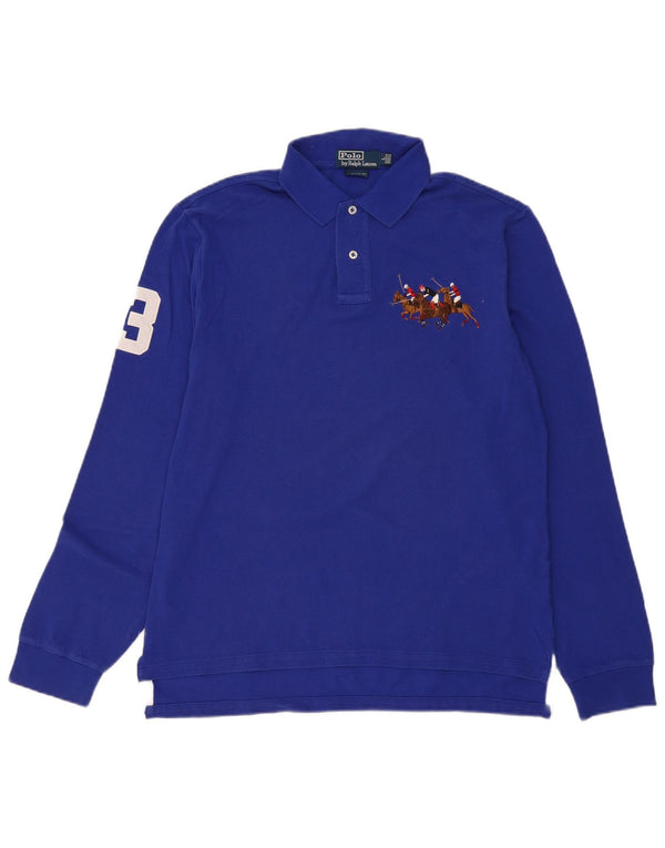 Polo Ralph Lauren Camicia da uomo a maniche lunghe su misura, grande cotone blu