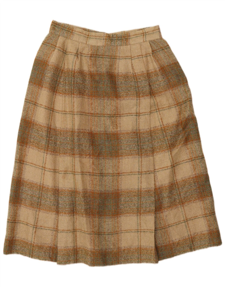 Gonna a trapezio da donna vintage W26 piccola in poliestere a quadri beige