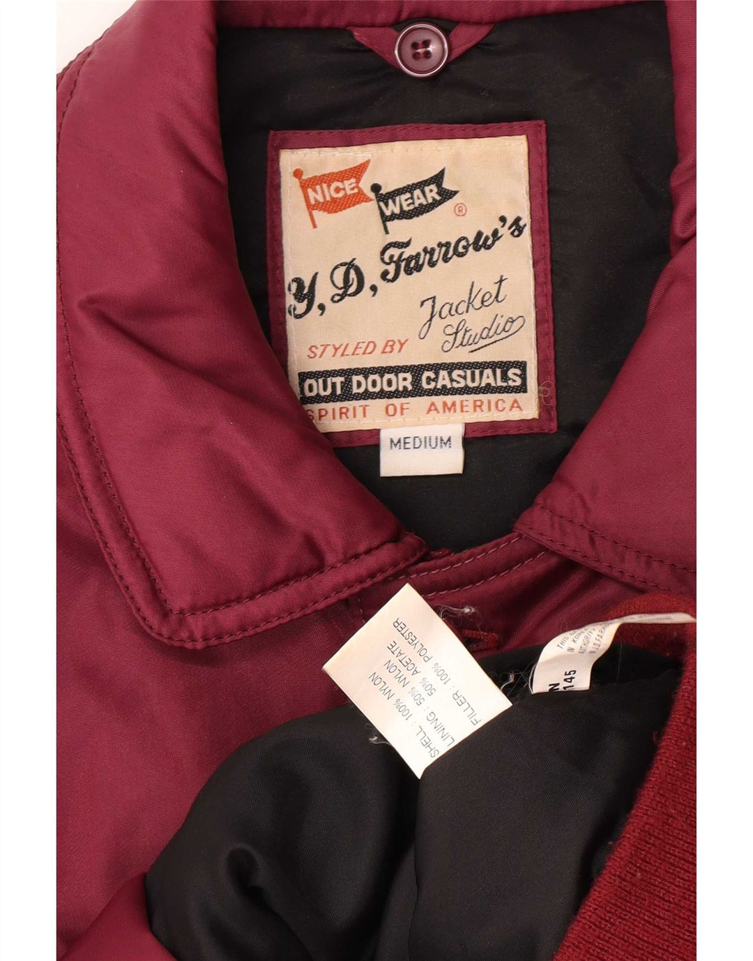 Giubbotto bomber imbottito da uomo vintage UK 38 nylon medio bordeaux