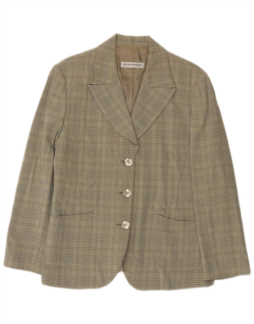 Giacca blazer a 3 bottoni da donna Emporio Armani UK 12 verde medio a quadri