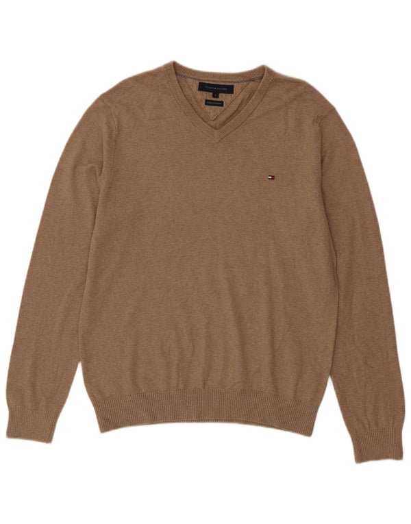 TOMMY HILFIGER Maglione da uomo con scollo a V in cotone beige medio