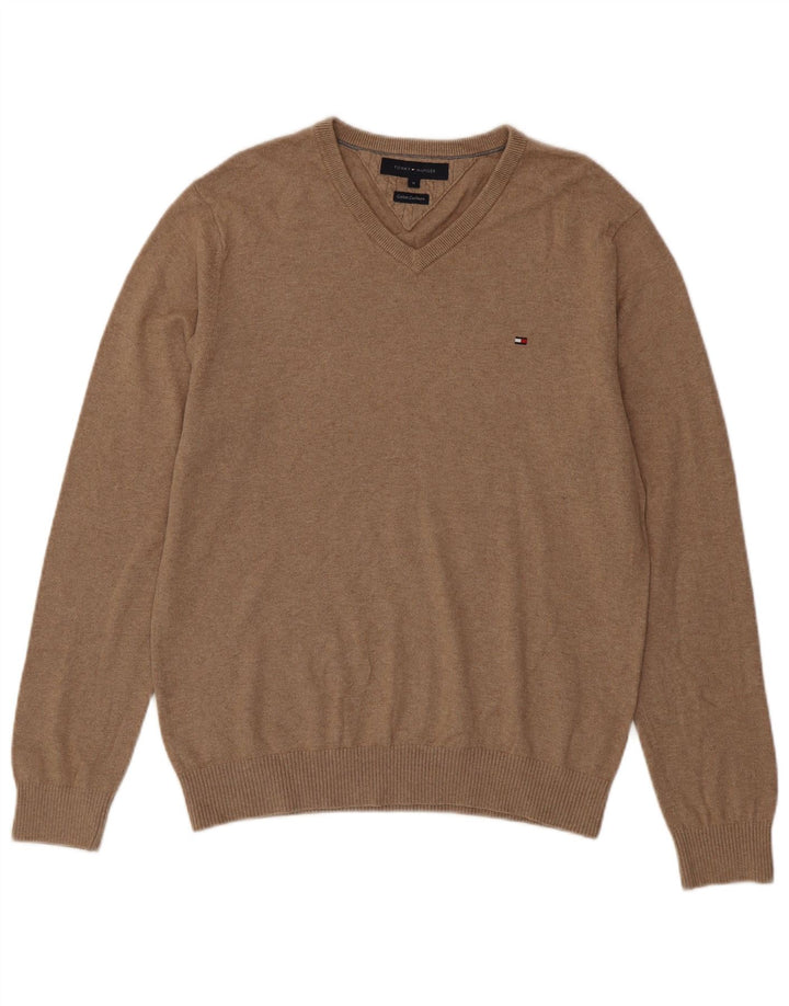 TOMMY HILFIGER Maglione da uomo con scollo a V in cotone beige medio