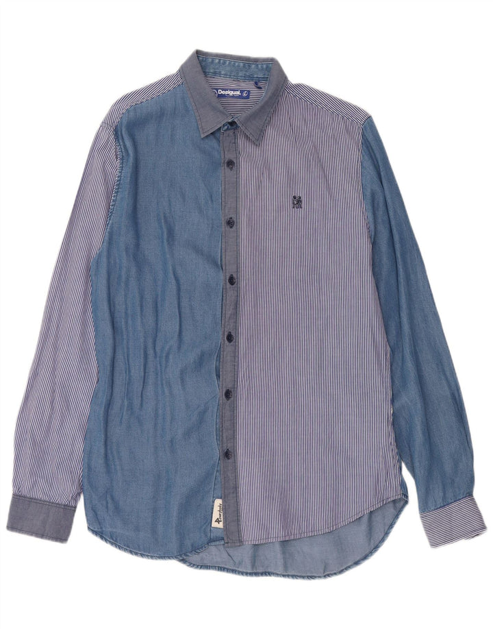 Camicia Desigual Uomo Large Blu Patchwork Lyocell