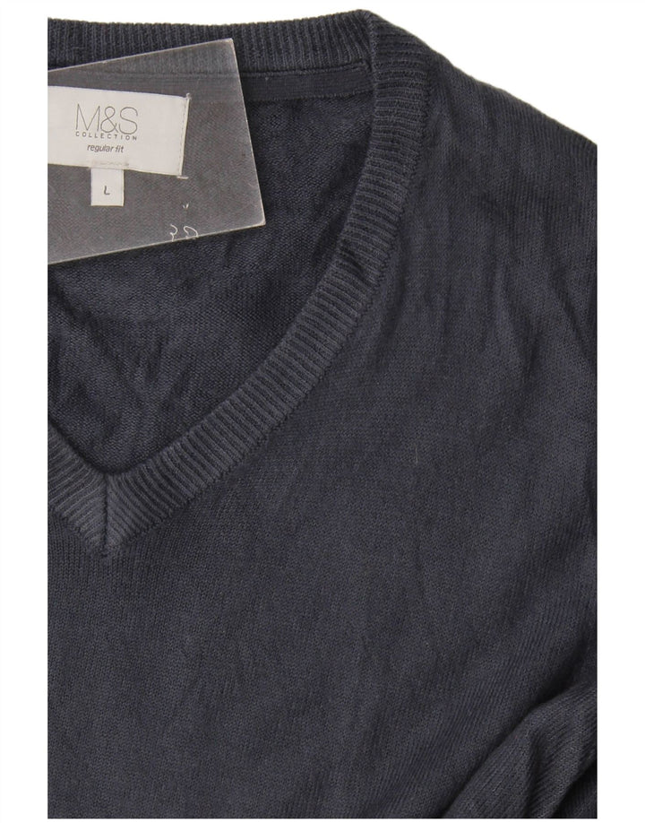 Maglione da uomo Marks & Spencer vestibilità regolare con scollo a V grande blu navy