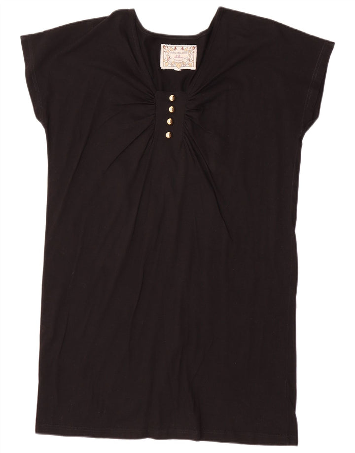 Abito tunica vintage da donna UK 14 cotone nero medio