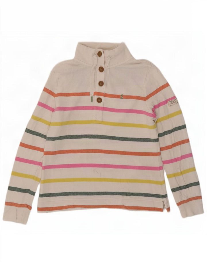 Joules Felpa da Donna con Collo a Bottoni Maglione UK 10 Piccola a Righe Bianche