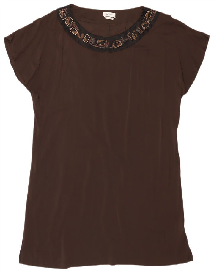 Blusa da donna Persona taglia 23 in viscosa marrone medio