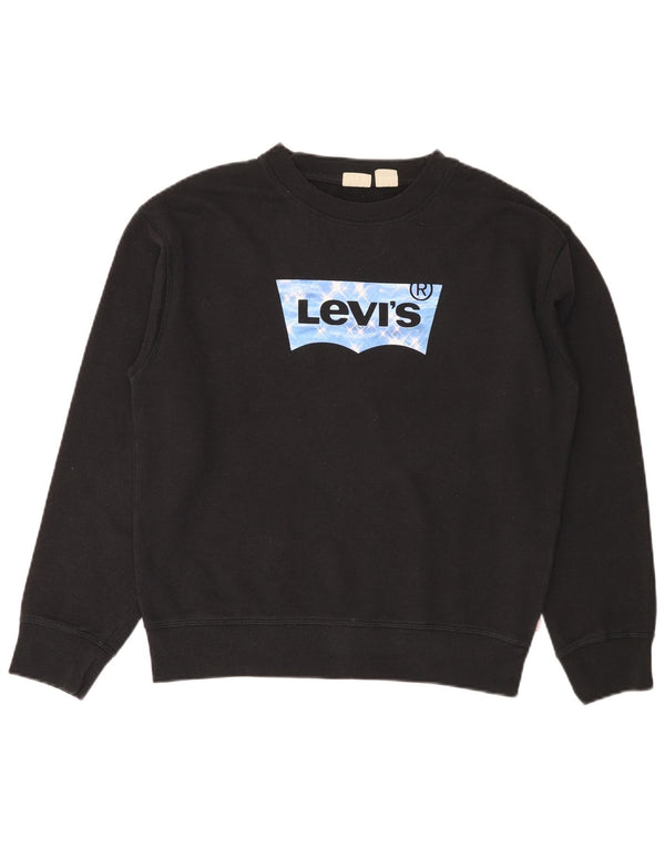 LEVI'S Felpa con grafica oversize da donna UK 10 Small Cotone nero