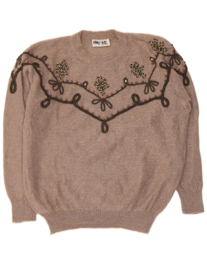 Maglione maglione girocollo da donna Niki Line UK 16 grande grigio