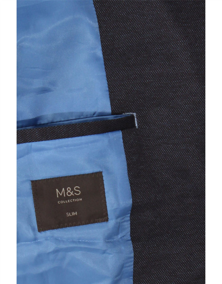 MARKS & SPENCER Giacca blazer slim fit da uomo a 2 bottoni UK 46 XL Blu navy