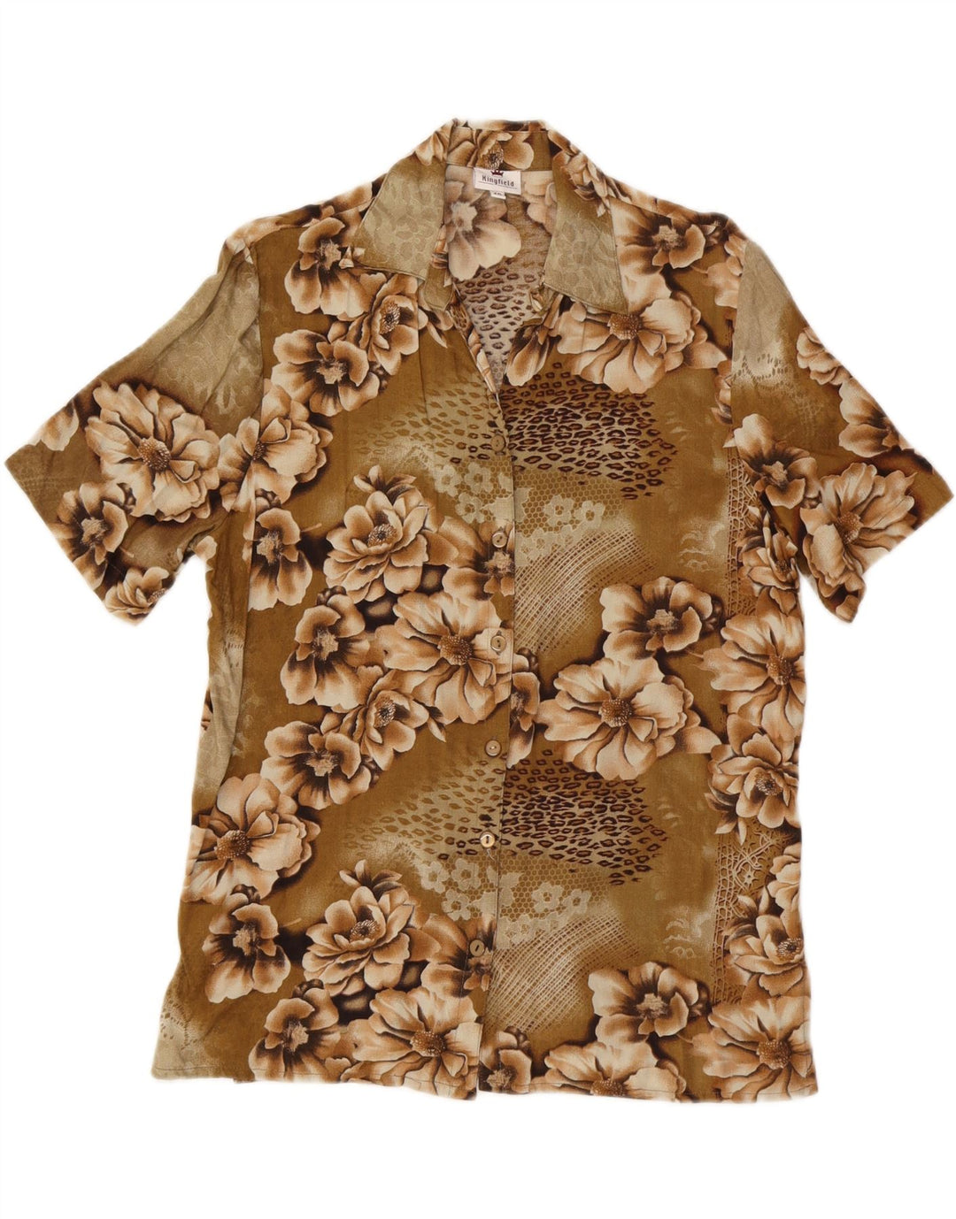 KINGFIELD Womens Short Sleeve Shirt EU 40 Medium Beige Floral Viscose Vintage Kingfield and Second-Hand Kingfield from Messina Hembry 